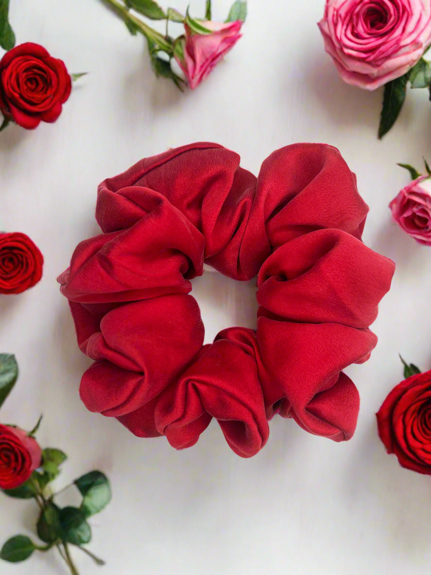 Rose Red Satin Scrunchie 🌹✨